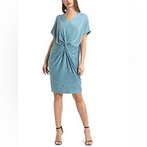 COA Dress V-Neck Draped Knot Front Short Sleeve Normcore